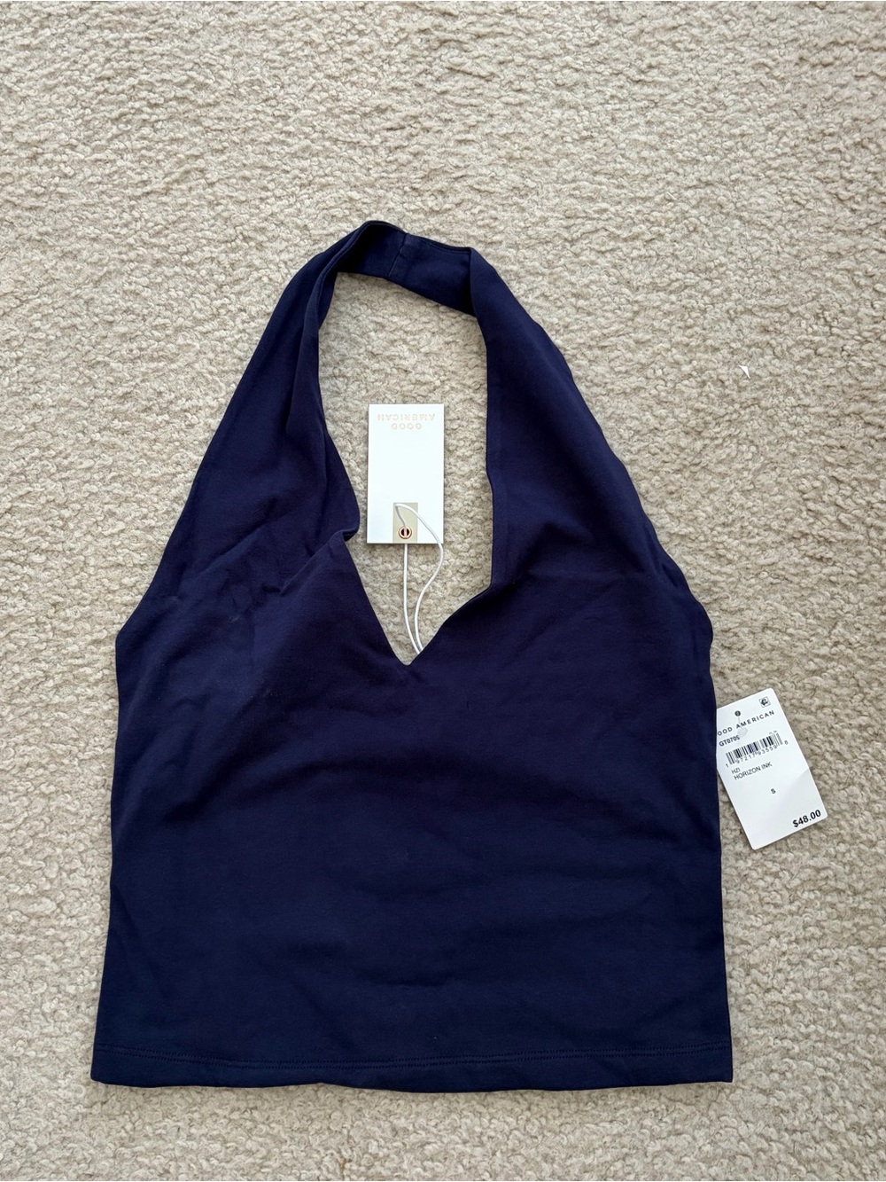 Good American - Navy Halter v Neck tank top